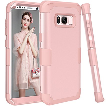Samsung Galaxy S8 case, PIXIU Shockproof Hybrid High Impact Hard Plastic Soft Silicon Rubber Armor best cases for galaxy s8 2017 Release Rose Gold