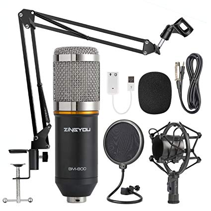 ZINGYOU Condenser Microphone Kit, BM-800 Mic Set with Adjustable Mic Suspension Scissor Arm, Metal Shock Mount and Double-layer Pop Filter for Studio Recording & Broadcasting