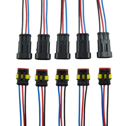 Diageng 5 Set 3 Pin Way Car Waterproof Electrical Connector Plug with Wire AWG