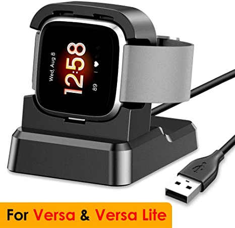 QIBOX Charger Dock Compatible with Fitbit Versa/Versa Lite (Not for Versa 2), 4.2ft USB Replacement Charging Cradle Cable Stand for Versa Smart Watch