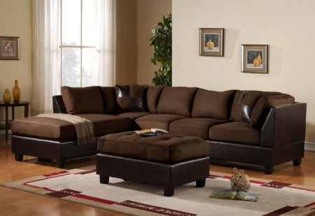 3 Piece Modern Reversible Microfiber  Faux Leather Sectional Couch