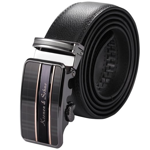 KS Men's Luxury Black Genuine Leather Belt Sliding Automatic Lock Alloy Buckle KB065