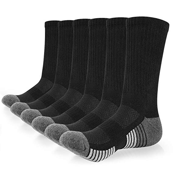 6 Pairs Cotton Crew Socks (Size3-15) Cushion Running Mens Socks Training Walking Workout Work Sports Socks for Men and Women by Anqier