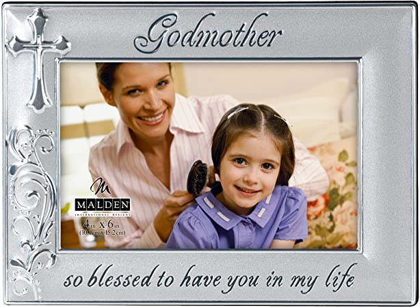 Malden International Designs Godmother with Cross Picture Frame, 4x6, Silver