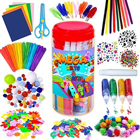 GoodyKing Arts and Crafts Supplies for Kids - Craft Art Supply Jar Kit for Student Age 4 5 6 7 8 9 10 Year Old Crafting Activity - Collage Arts Set for Toddlers Preschool DIY Classroom Home Project