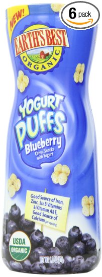 Earths Best Organic Yogurt Puffs Blueberry 18 Ounce Pack of 6