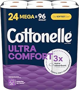 Cottonelle Ultra Comfort Toilet Paper, Strong Toilet Tissue, 24 Mega Rolls (24 Mega Rolls = 96 Regular Rolls), 244 Sheets per Roll, Packaging May Vary