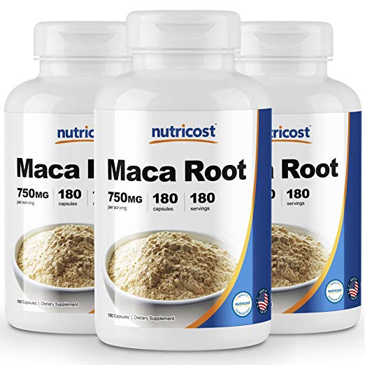 Nutricost Maca Root 750mg (3 Bottles), 180 Capsules, 180 Servings