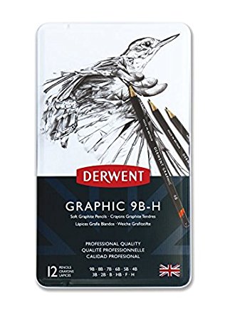 Derwent Graphic Soft Graphite Pencils, 9B-H - Set of 12