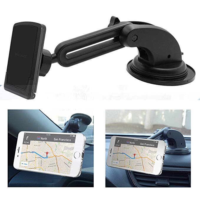 Magnetic Phone Car Mount, Macally Dashboard and Windshield Suction Cup Phone Holder with Extendable Arm for iPhone Xs Max XR X 8 7 7 Plus 6s Plus 6s 5s Samsung Galaxy S10 S10E S9 S8 S7 Edge S6 Note