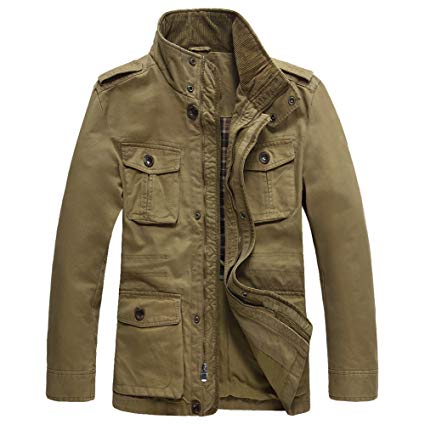 JYG Men's Casual Military Windbreaker Jacket Cotton Stand Collar Field Coat