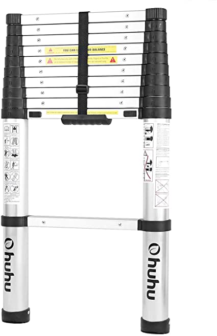 Ohuhu 10.5 FT Aluminum Telescoping Ladder, One-Button Retraction Extension Ladder, Collapsible Ladder with Spring Loaded Locking Mechanism for Roof, 330 Pound Capacity