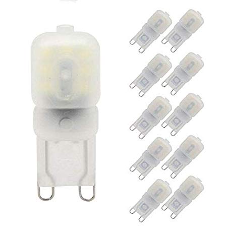 Bqhy G9 LED Light Bulbs, 3W Day Light 6000K, 360 Degree Beam Angle Dimmable Energy Saving Frosted Lens Light Lamps (Pack-10)