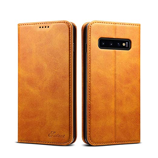 Samsung Galaxy S10 Plus S10  Wallet Phone Cover Leather 6.4 inch,TACOO Kickstand Fold Card Money Slot Protective Slim Fit Women Men Cover Compatible with S10p 2019-Khaki