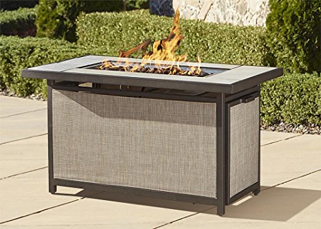 Cosco Outdoor Serene Ridge Aluminum Propane Gas Fire Pit Table with Lid, Rectangular, Dark Brown