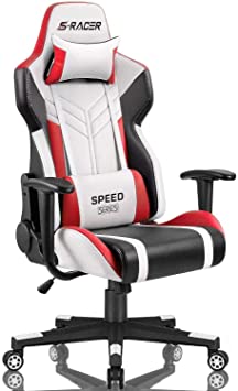 Homall Gaming Chair Racing Style High-Back PU Leather Office Chair Computer Desk Chair Executive and Ergonomic Swivel Chair with Headrest and Lumbar Support (White and Red)