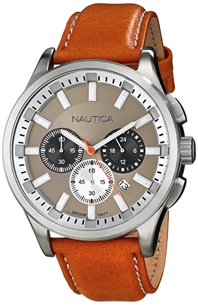 Nautica Men's N16692G NCT 17 Stainless Steel Watch with Brown Leather Band