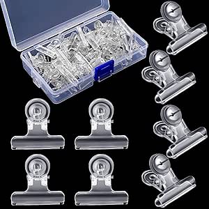 Sabary 30 Pieces Push Pins Clips Bulldog Thumbtack Clips Plastic Push Pins with Clips for Cork Board Bulletin Boards and Photo Walls (Clear, 30 mm)