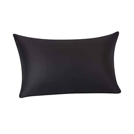 AmazonBasics 100% Mulberry Silk Pillowcase for Hair and Skin, Zipper Closure - Dual Side 19 Momme Silk, Black, Queen, 1-Pack