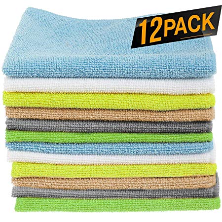 12 Pack Microfiber Cloths Cleaning Supplies [Get Lint-Free Polished Results] Micro Fiber Cleaning Towels, Chemical Free Kitchen Towel, Clean Windows & Cars