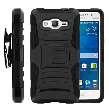 Galaxy Grand Prime Case, Galaxy Grand Prime Holster, Two Layer Hybrid Armor Hard Cover with Built in Kickstand for Samsung Galaxy Grand Prime SM-G530H, SM-G530F (Cricket) from MINITURTLE | Includes Screen Protector - Black