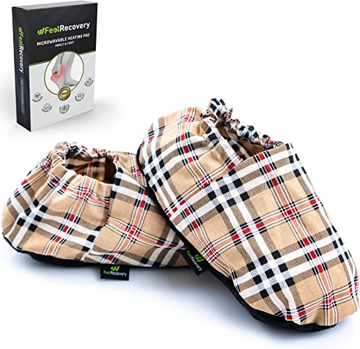 Chaussons Chauffants Micro Ondes - Pantoufle Chauffante au Micro-Onde - Bouillotte Pieds Froids - Housse Lavable, 100% Coton et Odeur de Lavande (Oxford, L/XL)