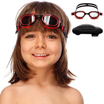 Youth & Junior Swimming Goggles - Kids Swim Goggles for Toddler & for Boys & Girls | Swim Goggles for Kids & Toddlers Age 2-8 Years Old | Kids Goggles for Swimming with Fun Car Hard Case