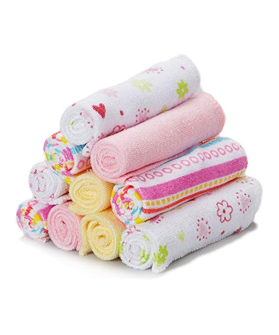Spasilk Washcloths, Pink Stripes, 10-Count