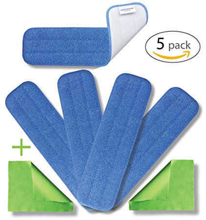 18" Microfiber Washable Mop Pads (5) - Commercial Grade Reusable Pad Set 450gsm eCloth Flat Replacement Heads For Wet Or Dry Floor Cleaning, Scrubbing, Childcare Supplies, Dusting by Microfiber Pros