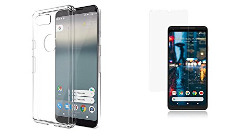 Google Pixel 2 XL - Case Bundle: Ultra Slim Scratch Resistant Clear Fusion Case with Tempered Glass Screen Protector and Atom LED