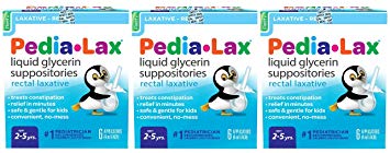 Pedia-Lax Liquid Glycerin Suppositories Laxative | Kid's Constipation Relief in Minutes | 6 Applicators | Pack of 3