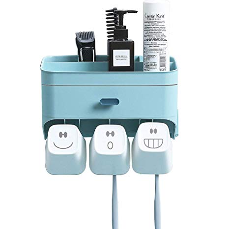 Enjoy u Life Toothbrush Holder Wall Mounted -Multifunctional Bathroom Storage Organizer with 3 Cups 6 Toothbrush Holders（No Drill or Nails Needed）