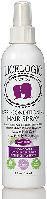 LiceLogic Natural Lice Repel Conditioning Hair Spray - 8 oz, Lavender - Safe, Vegan, Non Toxic Ingredients - Pesticide & Paraben Free - Helps with Lice Prevention And Eliminates Frizz