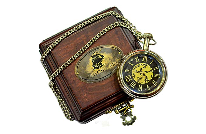 Retro Mens Brass Royal Nickel Pocket Watch With Chain