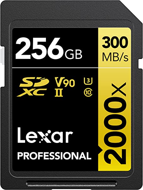 Lexar Professional 2000x 256GB SDXC UHS-II Card, Up to 300MB/s Read, for DSLR, Cinema-Quality Video Cameras (LSD2000256G-BNNNU)