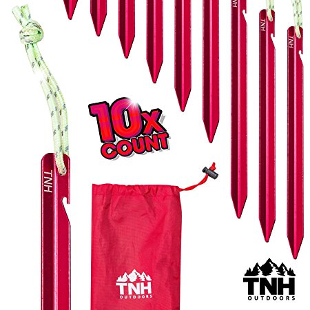 TNH Outdoors 10X Aluminum Tri-Beam Tent Stakes and Bag - Made for Camping - Support A Start Up