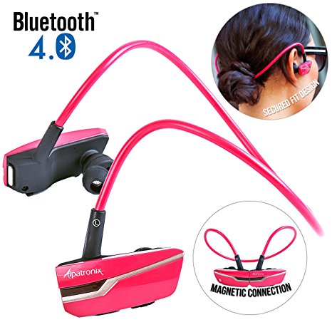 Bluetooth Headset, Alpatronix® [HX200] Universal Noise-Cancelling Wireless Stereo Rechargeable Earbuds with Mic, Volume/Playback Controls & Lifestyle Earphones Compatible with iPhones, Samsung Galaxy S & Note Devices, Android Smartphones, Tablets, Laptops & PC Desktop Computers [Bluetooth 4.0] - (Pink)