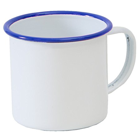Enamelware Coffee Mug - Solid White with Blue Rim