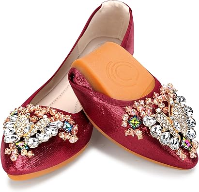 KUNWFNIX Women Ballet Flats Rhinestone Wedding Ballerina Shoes Foldable Sparkly Comfort Slip on Flat Shoes