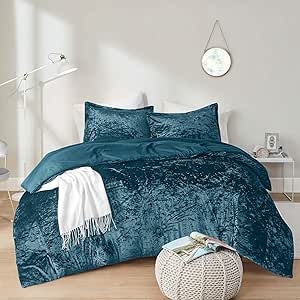 Comfort Spaces Juliette Luxe Comforter Set Velvet Lush with Soft Brushed Microfiber Reverse, All Season Cozy Velvet Bedding Sets, Fluffy Comforter Bed Set, Matching Sham, Teal Full/Queen 3 Piece