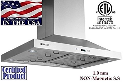 XtremeAir PX05-I36 900 CFM LED lights, Both Side accessible Control, Baffle Filters with Grease Drain Tunnel, 1.0mm Non-Magnetic Stainless Steel Seamless Body, Island Mount Range Hood, 36"