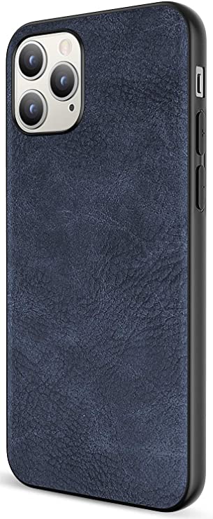 Salawat for iPhone 12 Pro Case, Slim PU Leather Vintage Shockproof Phone Case Cover Lightweight Premium Soft TPU Bumper Hard PC Hybrid Protective Case for iPhone 12 Pro 6.1 Inch 2020 (Blue)