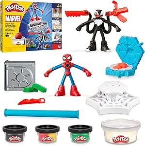 Play-Doh Marvel Spider-Man Launch & Slice Battle Playset with 2 Bendy Action Figures and 7 Accessories, Imagination Toys for Boys & Girls 4 Years & Up