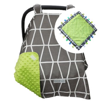 5 Colors **Free Blanket** Car Seat Canopy by CRAZZIE with Matching Soft TAGZ Blanket (Owl Grey Green Minky with TAGZ Blanket)