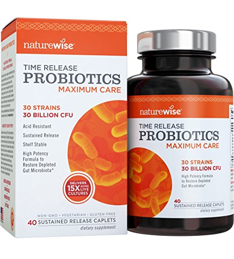 Probiotics, Time Release, Maximum Care, 30 Billion CFU, Caplets - NatureWise ... (40 Caplets)