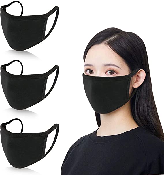 KISSBUTY 3 Pack Unisex Mouth Mask Anti Dust Face Mouth Mask, Black Cotton Face Mask for Cycling Camping Travel (3)