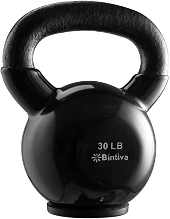 bintiva Kettlebells - Professional Grade, Vinyl Coated, Solid Cast Iron Weights with a Special Protective Bottom