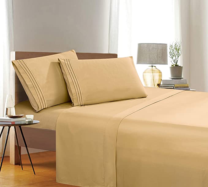 1500 Thread Count Wrinkle & Fade Resistant Egyptian Quality 4-Piece Bed Sheet Set Ultra Soft Luxurious Bed Sheet Set Includes Flat Sheet, Fitted Sheet and 2 Pillowcases