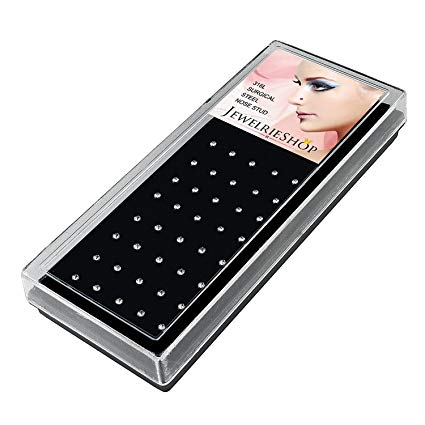JewelrieShop Nose Rings Nose Studs Stainless Steel Crystal Body Piercing 40pcs/60pcs Box Set
