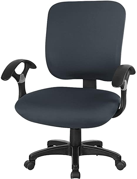 CAVEEN Office Chair Covers 2piece Stretchable Computer Office Chair Cover Universal Chair Seat Covers Stretch Rotating Chair Slipcovers Washable Spandex Desk Chair Cover Protectors,Dark Grey